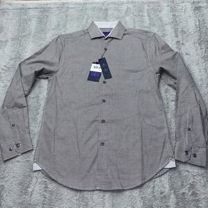 Michelsons London Shirt Mens Black Dobby Check Button Up Small Slim-fit NWT